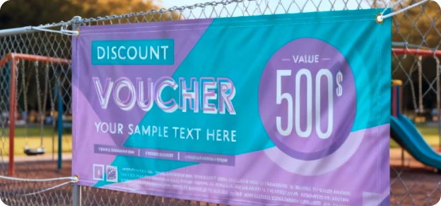 discount voucher printed on a tarp