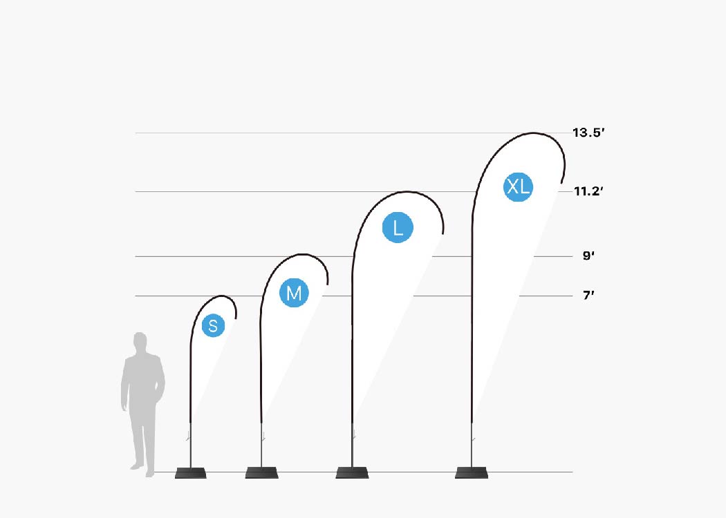Teardrop Flag sizes